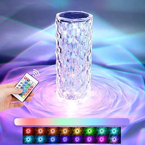Crystal Rose Diamond Lamp for Bedroom - Transparent Lamp for Bedroom, 16 Color Changing LED Night Lights USB Remote & Touch Control Night Lamp | Touch Controle | 16 Color LED Light