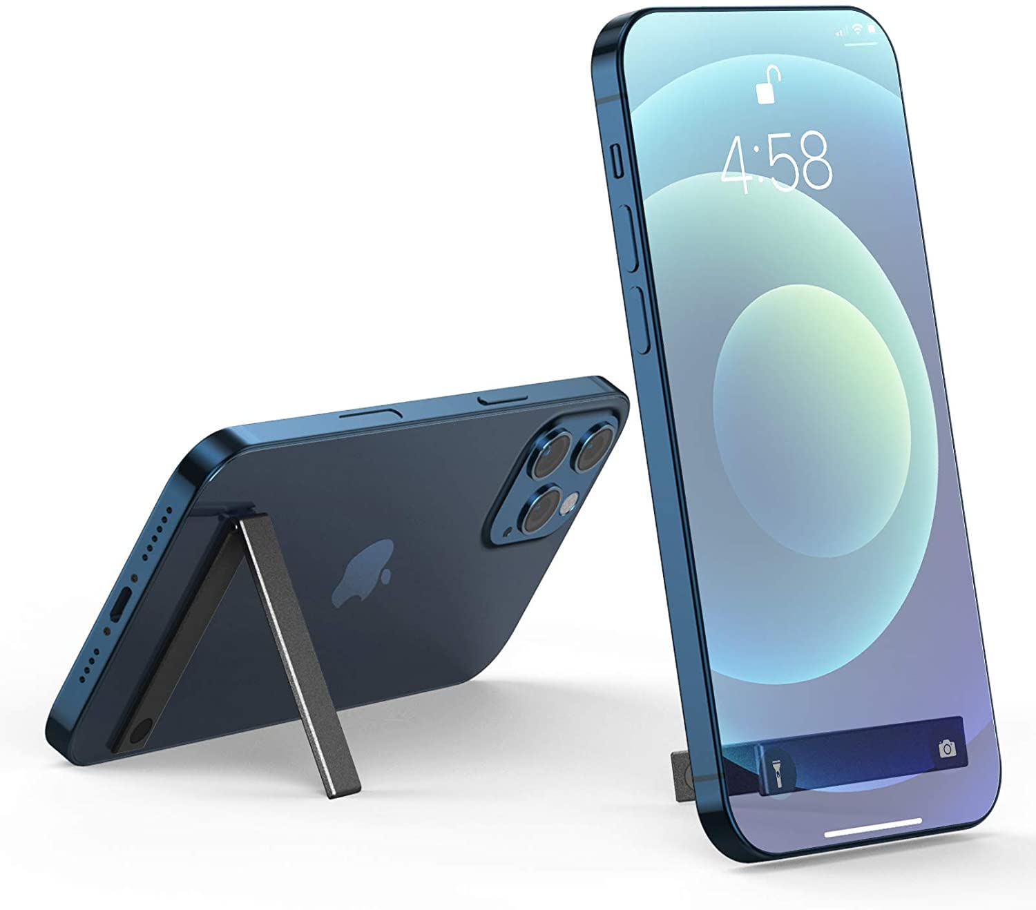 Aluminium Thin Pocket Magnetic Mobile Kickstand Compatible for Any Cellphone, Vertical and Horizontal Tabletop Adjustable Angle (Black)