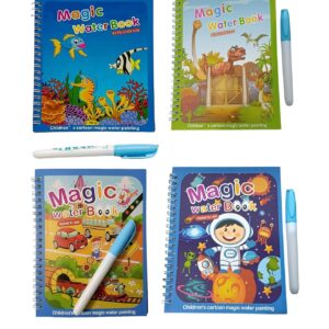 Cartoon, Vehicle, Astronaut Themes Magic Water Quick Dry Book | Water Coloring Book Doodle with Magic Pen | Reusable Water Coloring Book for Kids (Set of 4)